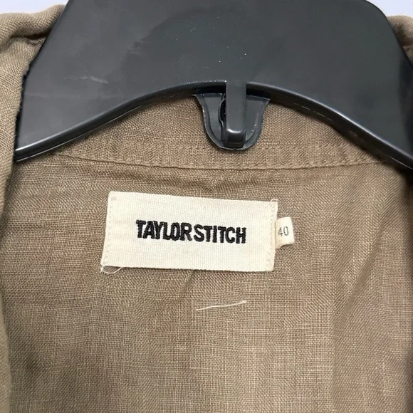 Taylor Stitch Olive Linen Western Short Sleeve Shirt - 40 / Medium